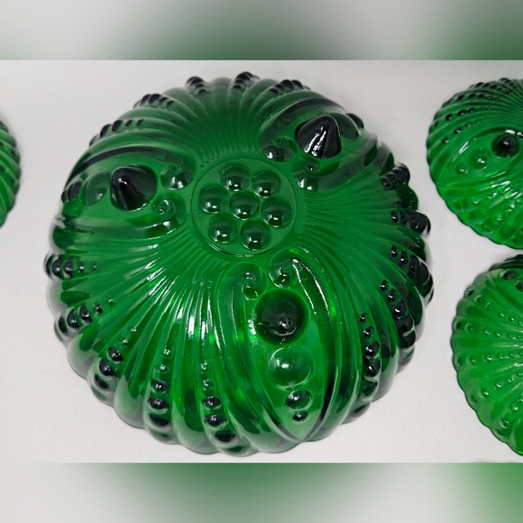 ANCHOR HOCKING Oyster & Pearl emerald salad set vintage 1950's - Picture 8 of 11